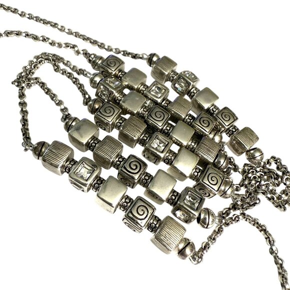 NWT Brighton Mayan Silver Tone Long Necklace With Decorative Beads Adjustable - Picture 3 of 12